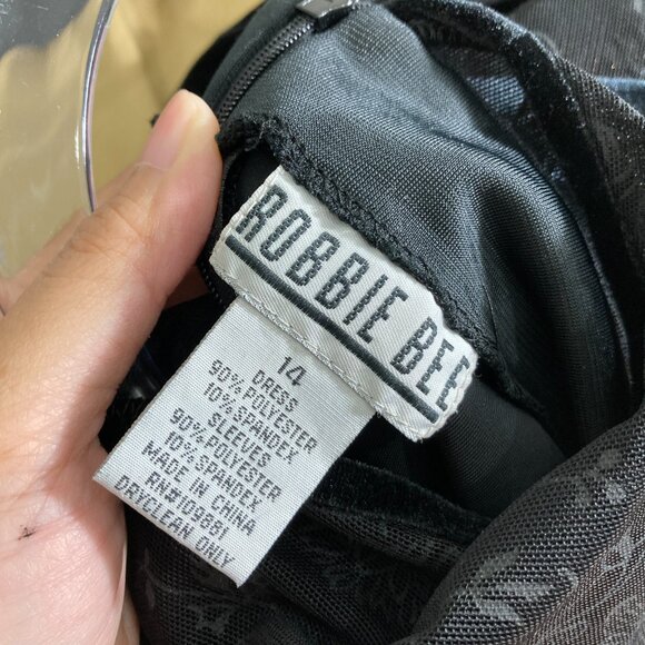 Vintage Bobbie Bee size 14 Black Velvet Mesh V Neck Dark Romantic Maxi Dress - Picture 3 of 9